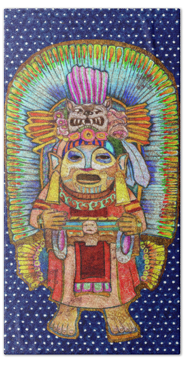 Mexican Relic Hand Towel featuring the mixed media Clay God Glorified, Oaxaca, Mexico by Lorena Cassady