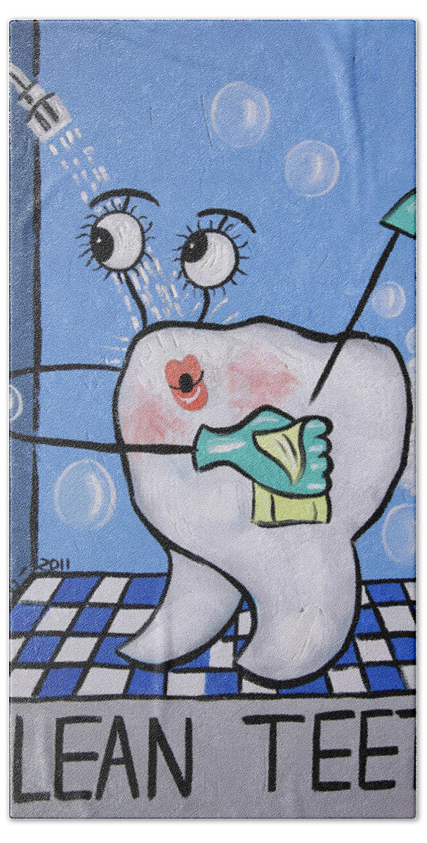 Dental Art Bath Towel featuring the painting Clean Teeth by Anthony Falbo