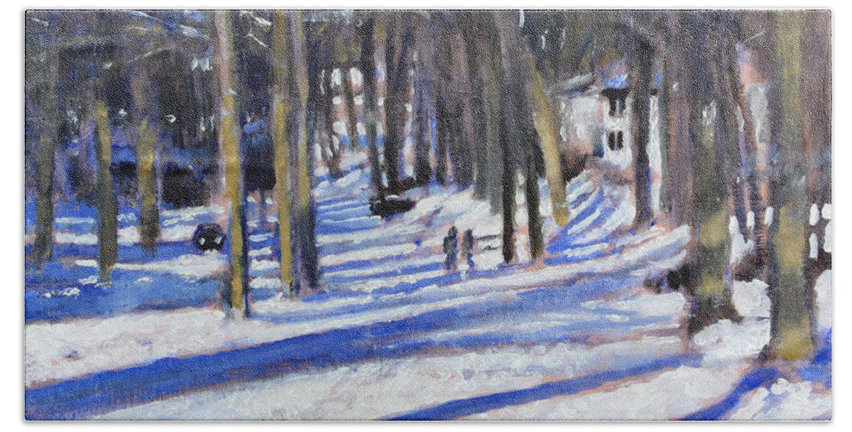Snowy Day Bath Towel featuring the painting Clear and Cold by David Zimmerman