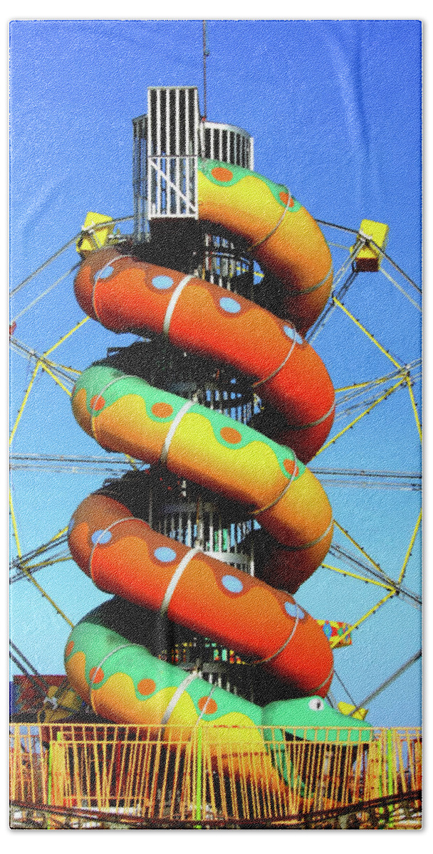 Cleethorpes Hand Towel featuring the photograph CLEETHORPES. Fairground On The Beach by Lachlan Main