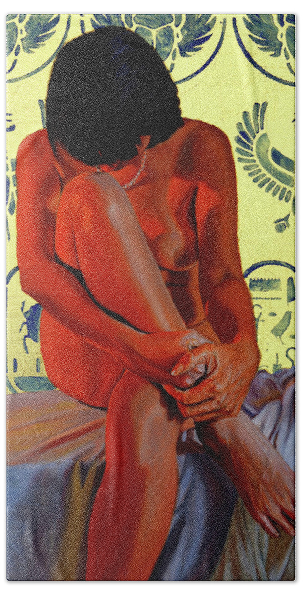 Egyptian Bath Towel featuring the painting Cleopatra by Thu Nguyen