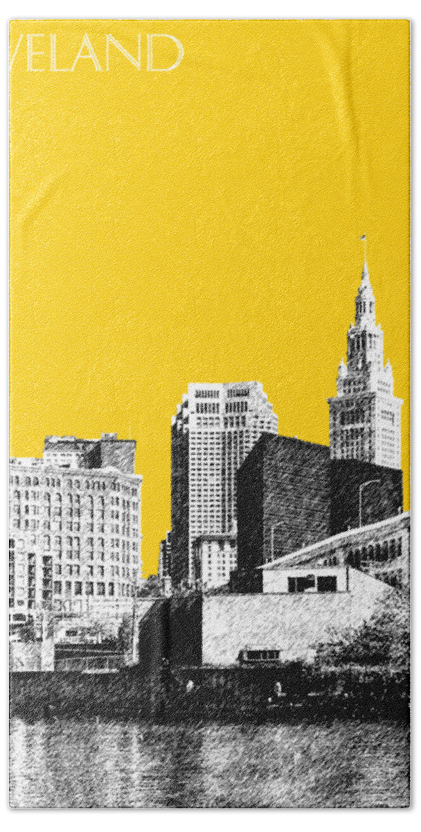 Architecture Bath Towel featuring the digital art Cleveland Skyline 3 - Mustard by DB Artist