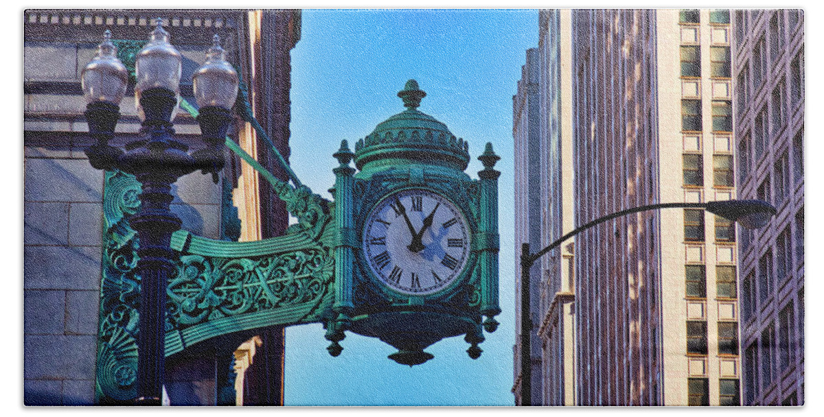 Clock Hand Towel featuring the photograph Clock - Downtown Chicago by Steven Ralser
