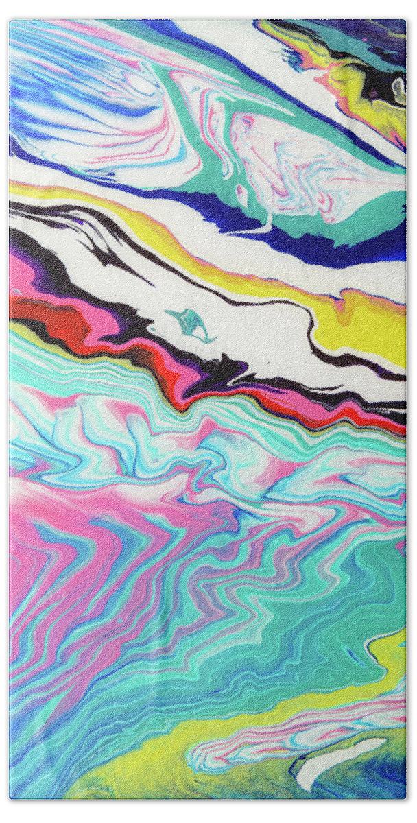 Abstract Bath Towel featuring the digital art Clorfla - Colorful Flowing Liquid Marble Abstract Contemporary Acrylic Painting by Sambel Pedes