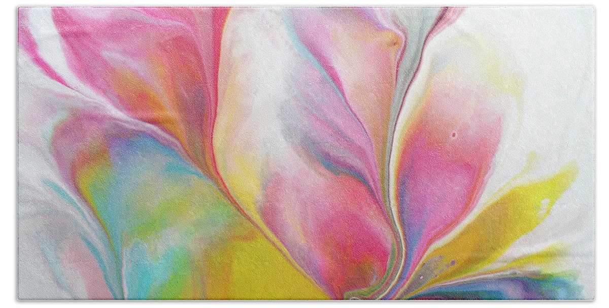 Rainbow Colors Abstract Nature Free Flow Acrylic Bath Towel featuring the painting Close Up by Deborah Erlandson