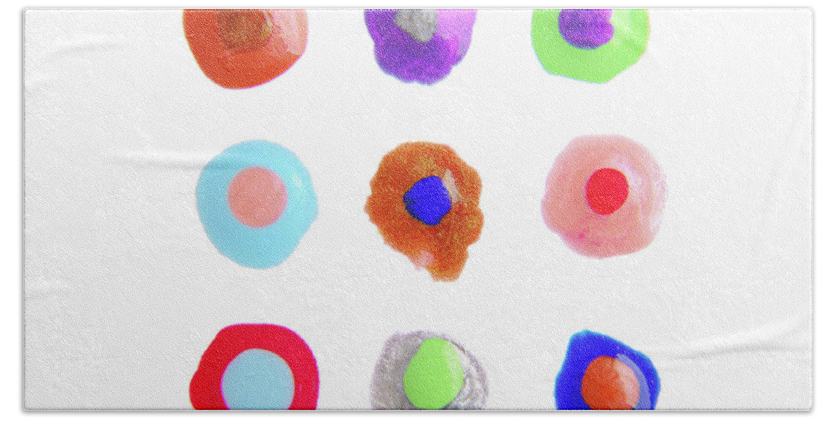 Nail Polish Bath Towel featuring the photograph Close Up Of Color Drops Isolated On White by Severija Kirilovaite