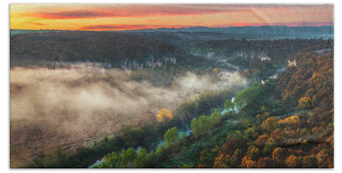 Aglen Village Bath Towel featuring the photograph Clouds Above the River by Evgeni Dinev