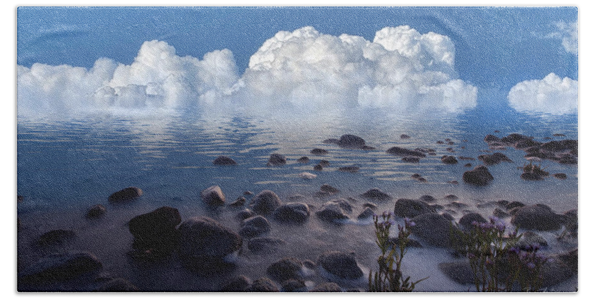 Clouds Hand Towel featuring the photograph Clouds along the River by Barbara Zahno