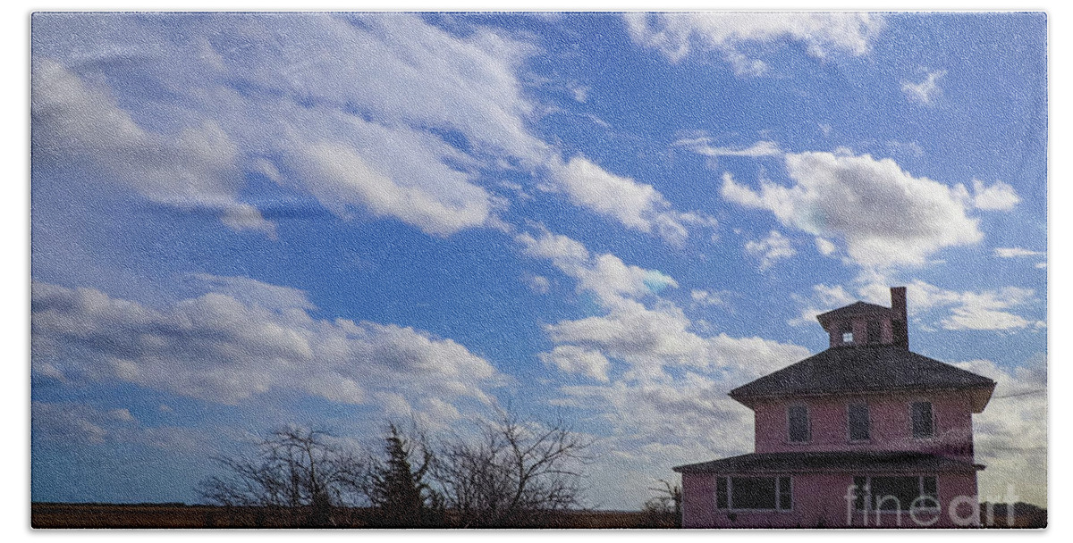 Clouds Bath Towel featuring the photograph Clouds Over the Pink House by Mary Capriole