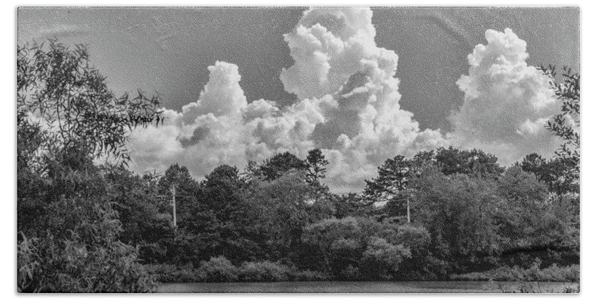 Black Bath Towel featuring the photograph Clouds Over The Pond by Cathy Kovarik