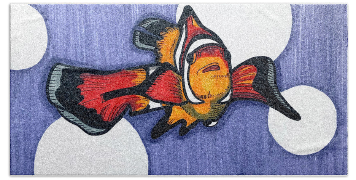 Clownfish Bath Towel featuring the drawing Clownfish by Creative Spirit