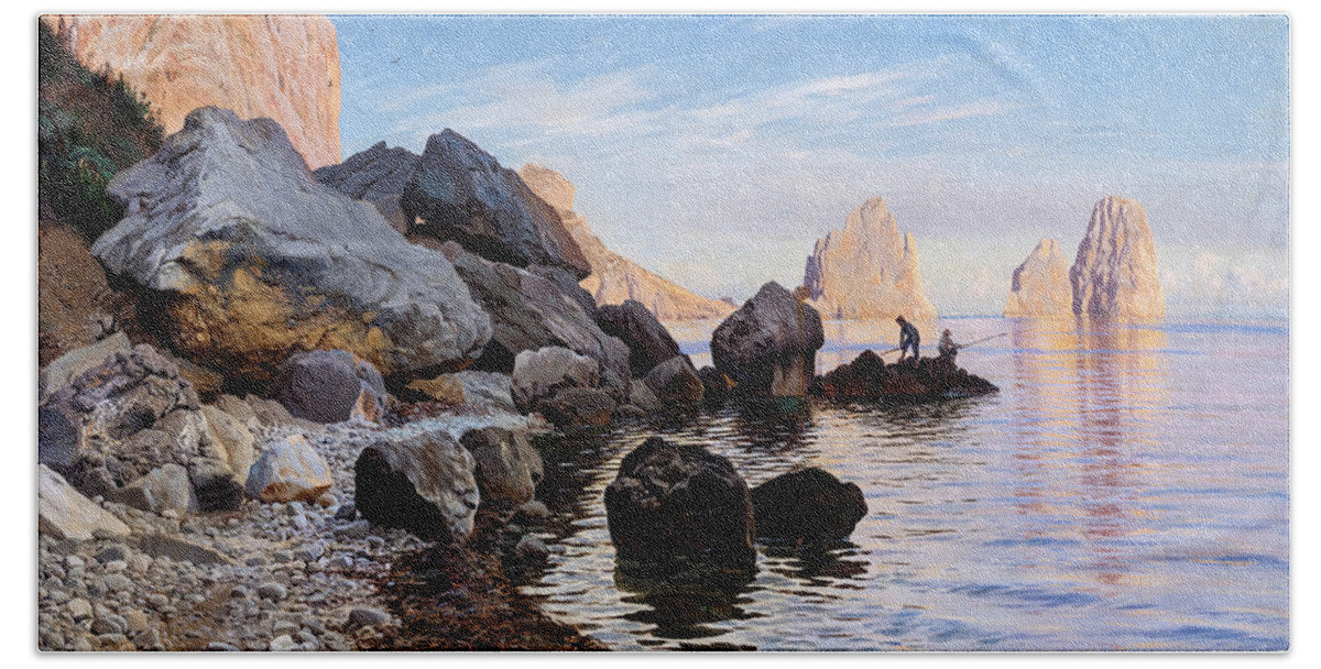 Coast Scene, Capri, 1876 Bath Sheet by Harald Jerichau - Pixels