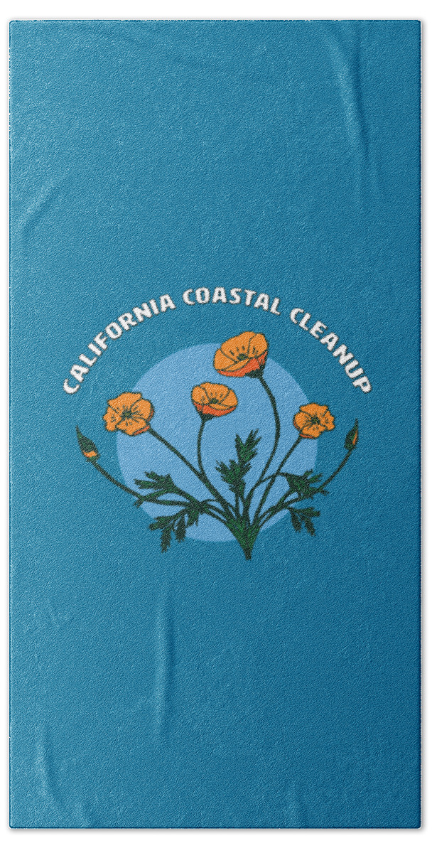 California Poppy California Poppies Beach Cleanup California Coastal Cleanup Bath Towel featuring the digital art Coastal Cleanup Poppies - White Letters by California Coastal Commission