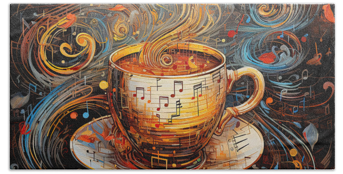 Coffee Bath Towel featuring the digital art Coffee And Music by Lourry Legarde