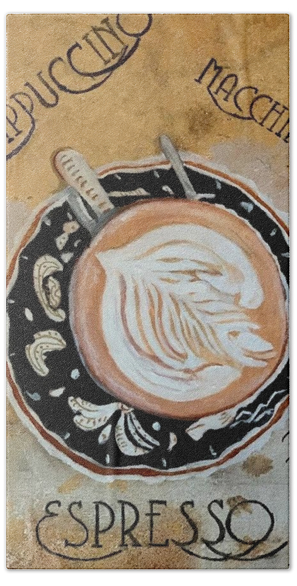 Coffee Hand Towel featuring the painting Coffee Time by Juliette Becker