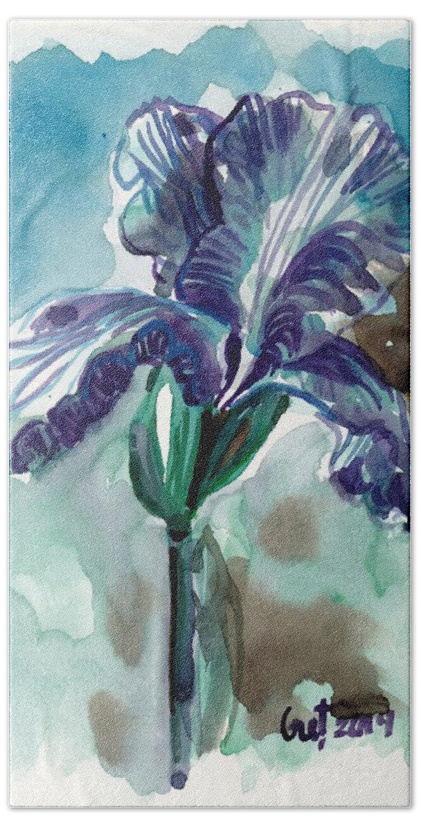 Iris Bath Towel featuring the painting Cold Iris by George Cret