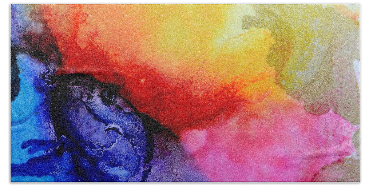 Color Burst Bath Towel featuring the painting Color burst - Abstract Alcohol ink Painting by Marianna Mills
