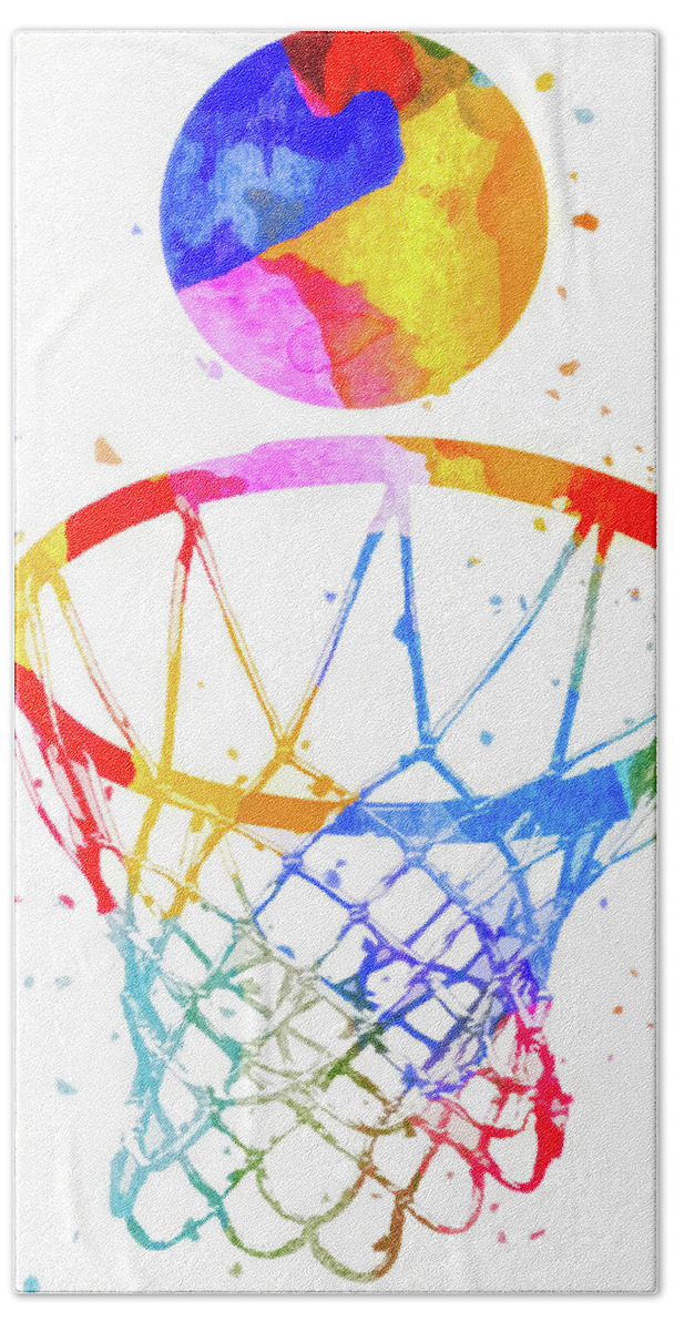 Color Splash Basketball And Hoop Bath Towel featuring the digital art Color Splash Basketball And Hoop by Dan Sproul