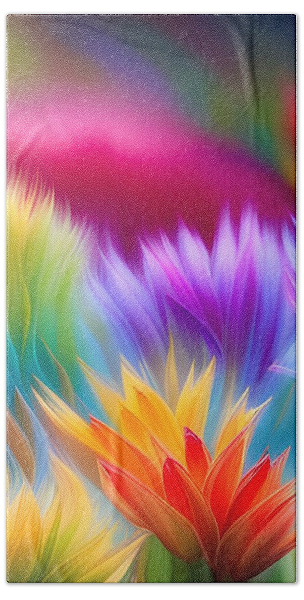 Abstract Bath Towel featuring the digital art Colorful Abstract Flowers by Judi Suni Hall