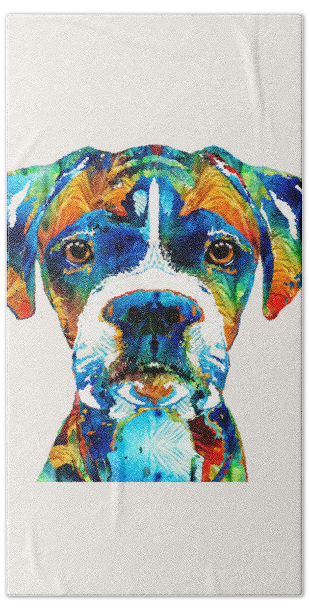 Boxer Hand Towel featuring the painting Colorful Boxer Dog Art By Sharon Cummings by Sharon Cummings