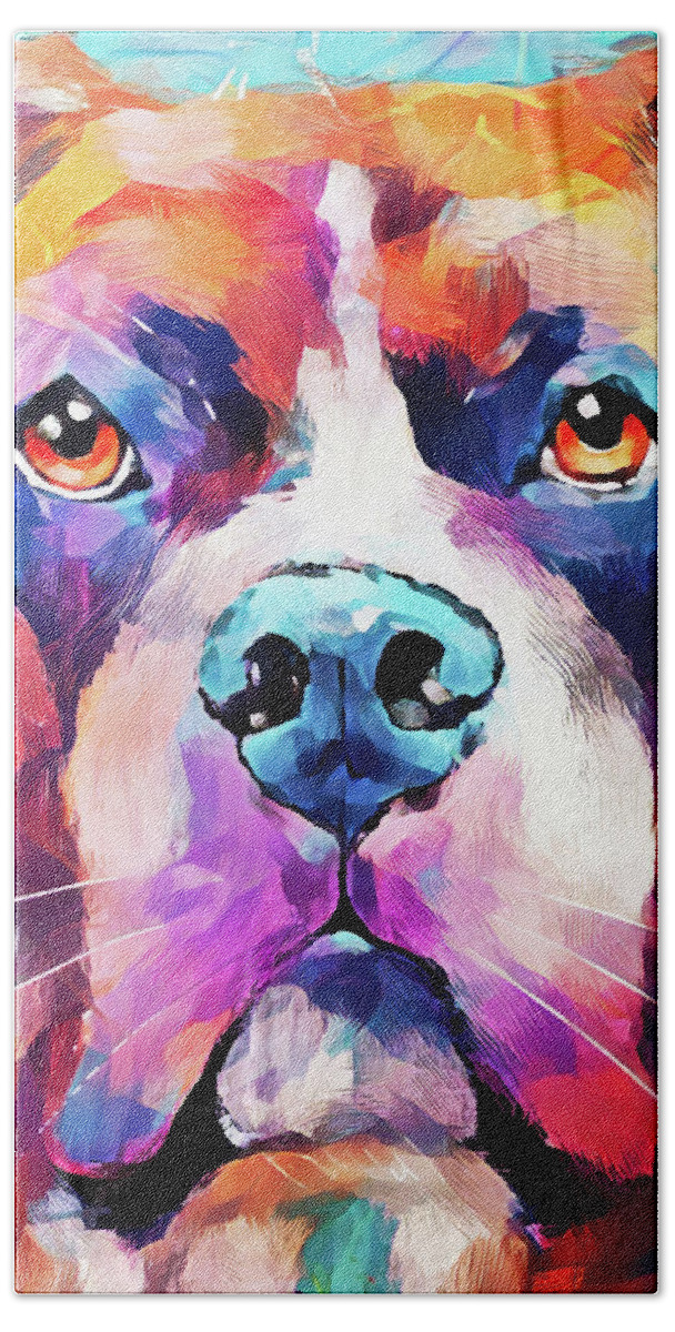 American Boxer Bath Towel featuring the painting Colorful Boxer by Tina LeCour
