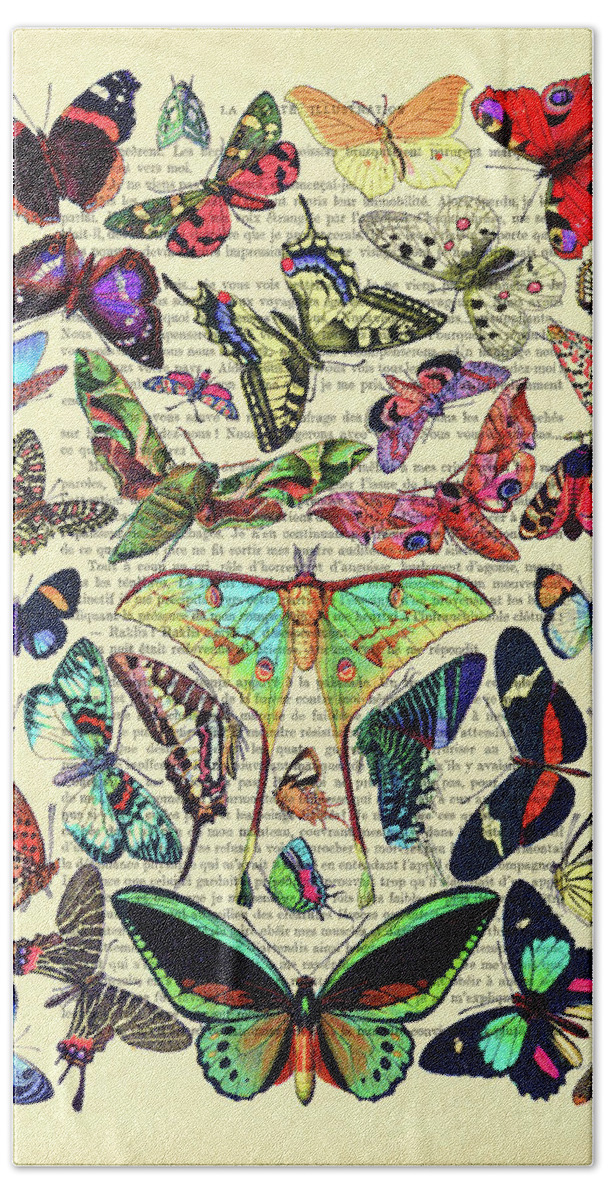 Colorful Hand Towel featuring the digital art Colorful butterflies species by Madame Memento