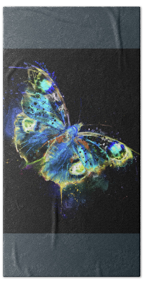 Marian Voicu Hand Towel featuring the painting Colorful Butterfly Reversed Colors by Marian Voicu