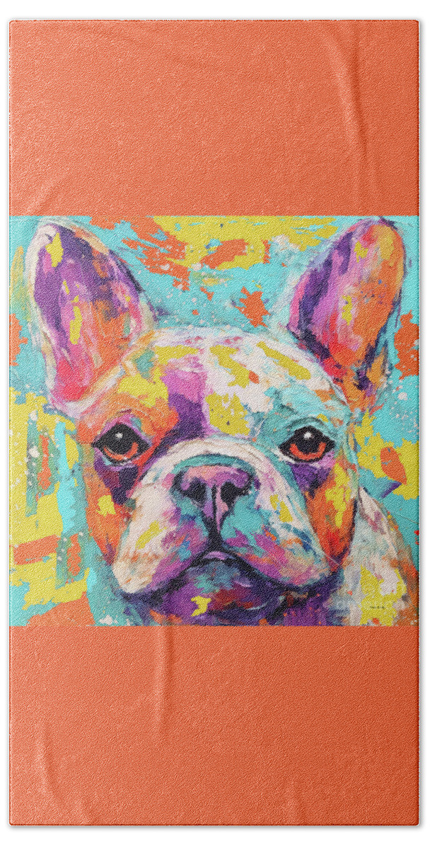 French Bulldog Hand Towel featuring the painting Colorful Calvin by Tina LeCour