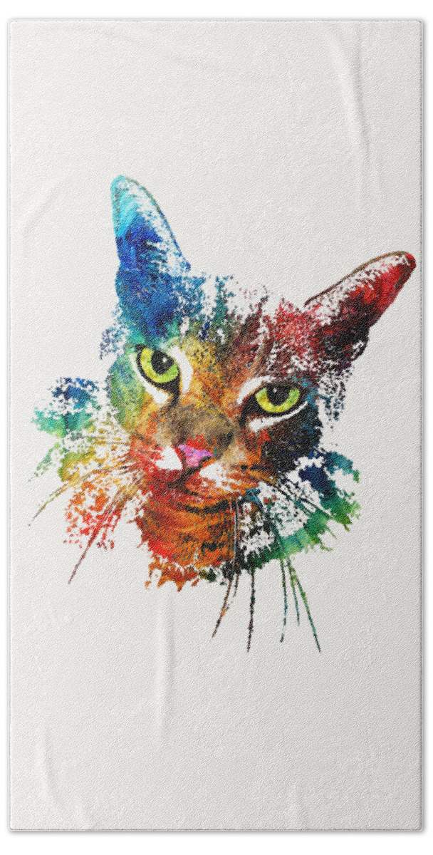 Cat Bath Towel featuring the painting Colorful Cat Art by Sharon Cummings by Sharon Cummings
