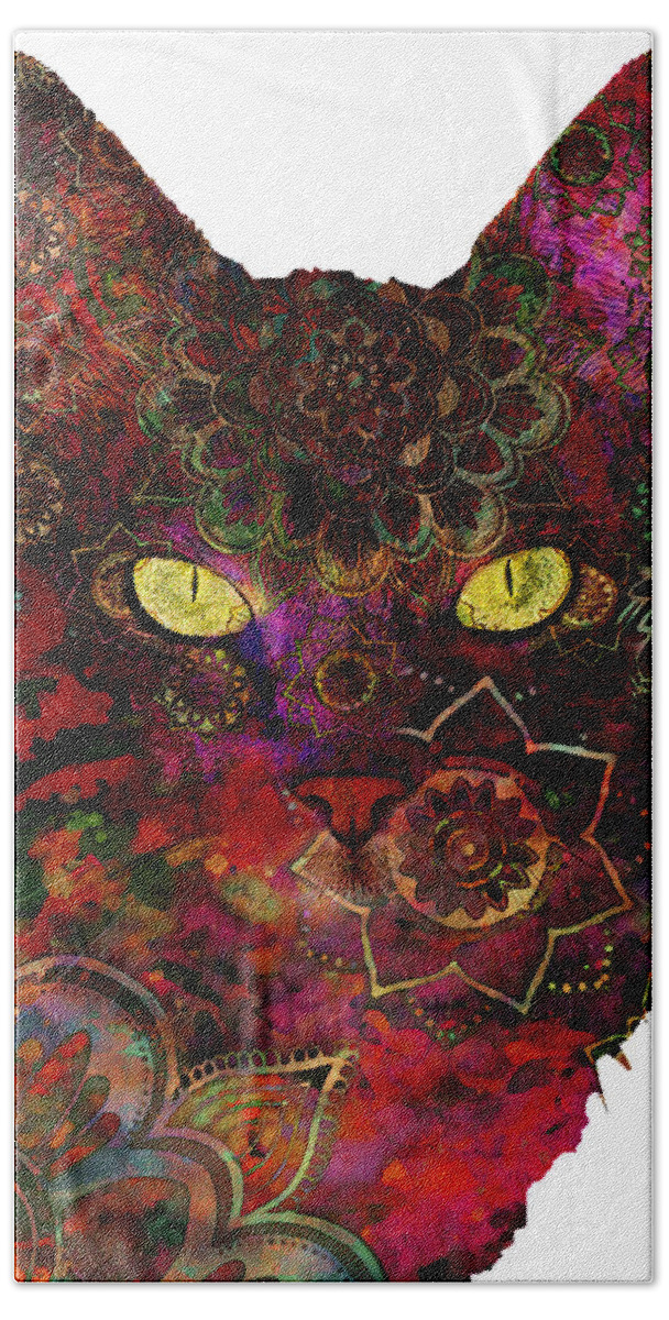 Cats Bath Towel featuring the digital art Colorful Cat with Mandalas by Peggy Collins