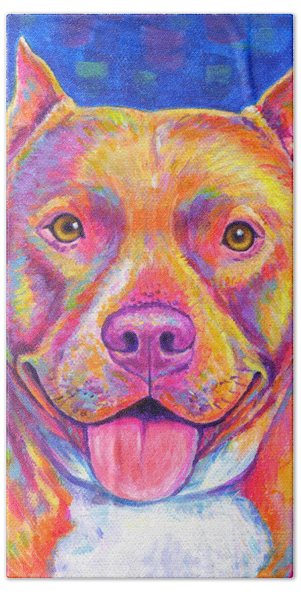 Pitbull Hand Towel featuring the painting Colorful Pitbull Dog by Rebecca Wang