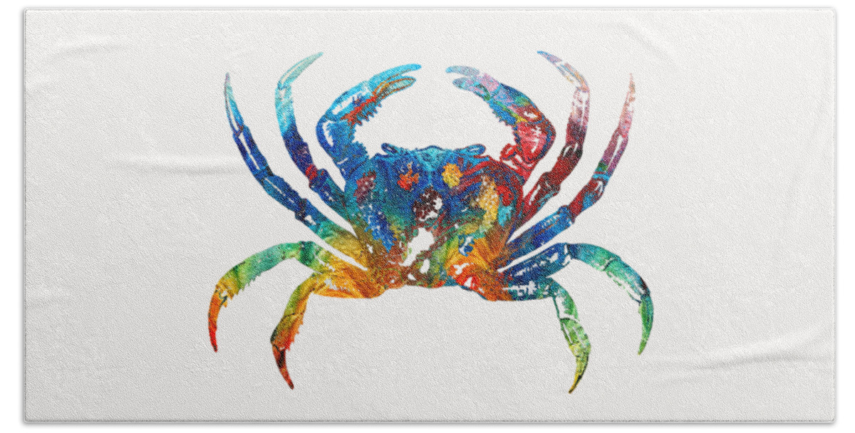 Crab Hand Towel featuring the painting Colorful Crab Art by Sharon Cummings by Sharon Cummings