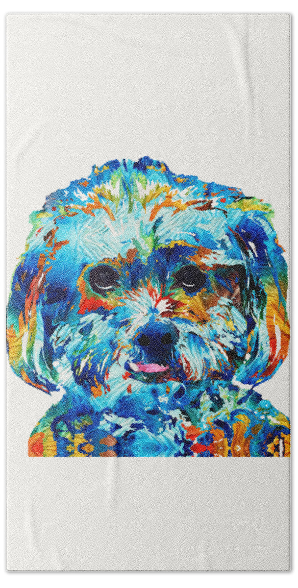 Dog Hand Towel featuring the painting Colorful Dog Art - Lhasa Love - By Sharon Cummings by Sharon Cummings