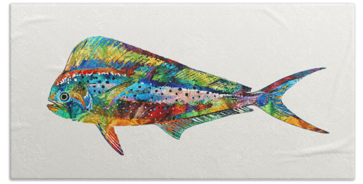Fish Hand Towel featuring the painting Colorful Dolphin Fish by Sharon Cummings by Sharon Cummings