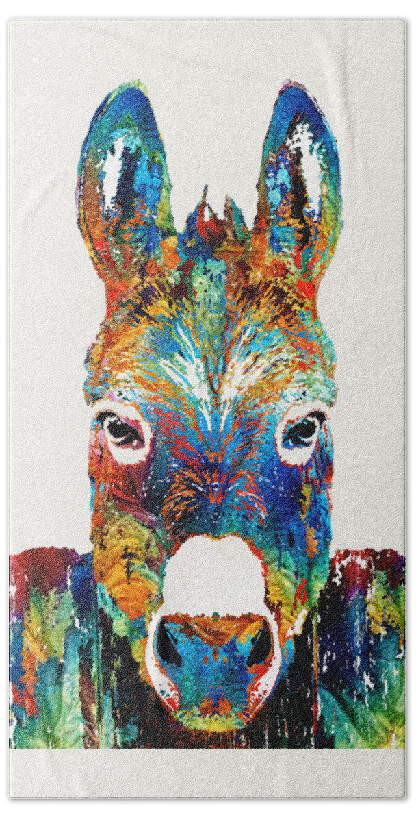 Donkey Hand Towel featuring the painting Colorful Donkey Art - Mr. Personality - By Sharon Cummings by Sharon Cummings