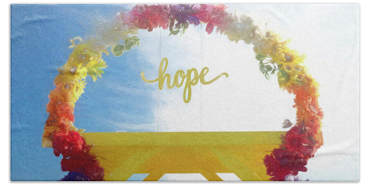 Arch Bath Sheet featuring the digital art Colorful Floral Arch of Hope by Kristia Adams