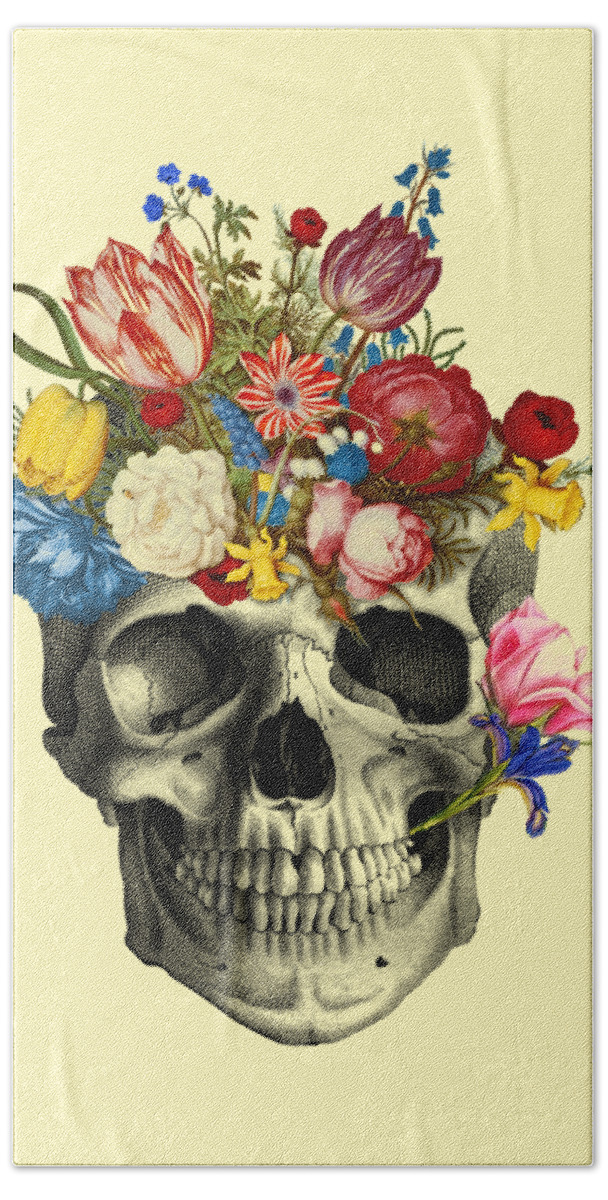 Skull Bath Towel featuring the mixed media Colorful Floral Skull by Madame Memento