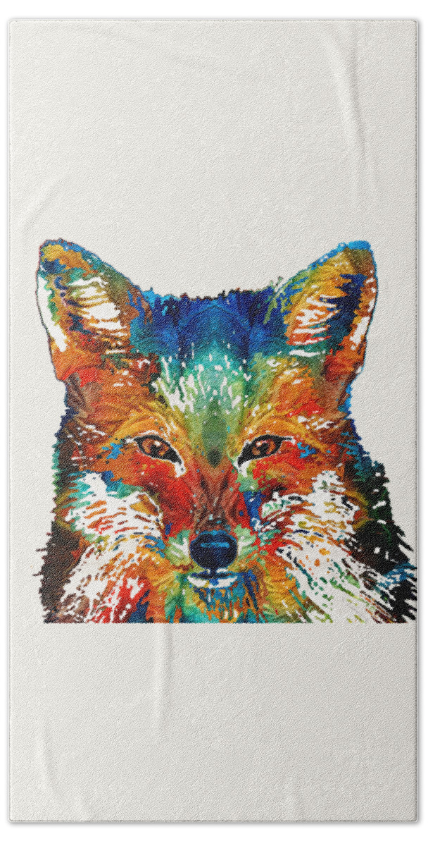 Fox Bath Towel featuring the painting Colorful Fox Art - Foxi - By Sharon Cummings by Sharon Cummings