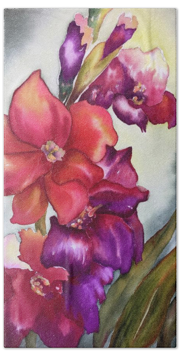  Bath Towel featuring the painting Colorful Gladiolus  by Tara Moorman