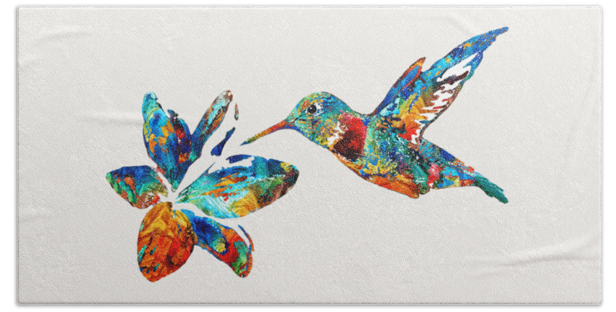 Hummingbird Bath Sheet featuring the painting Colorful Hummingbird Art by Sharon Cummings by Sharon Cummings