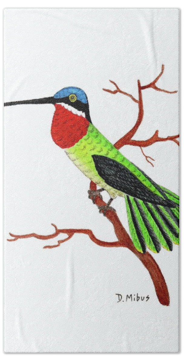 Hummingbird Bath Towel featuring the painting Colorful Hummingbird Day 4 Challenge by Donna Mibus