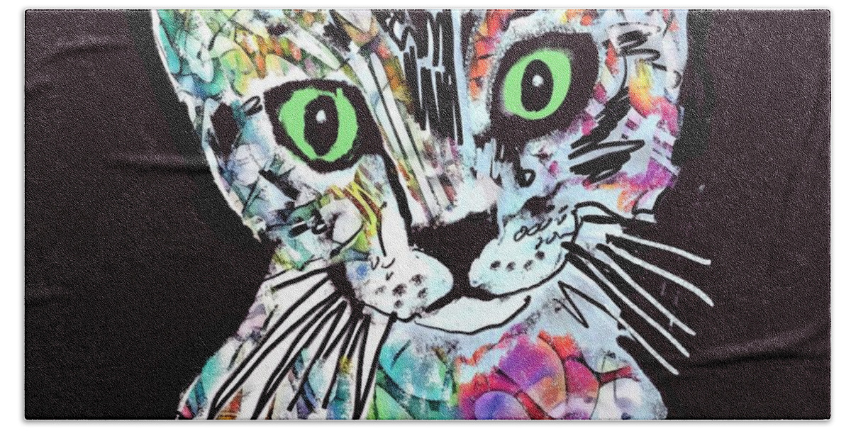  Bath Towel featuring the mixed media Colorful Kitten 4 by Eileen Backman