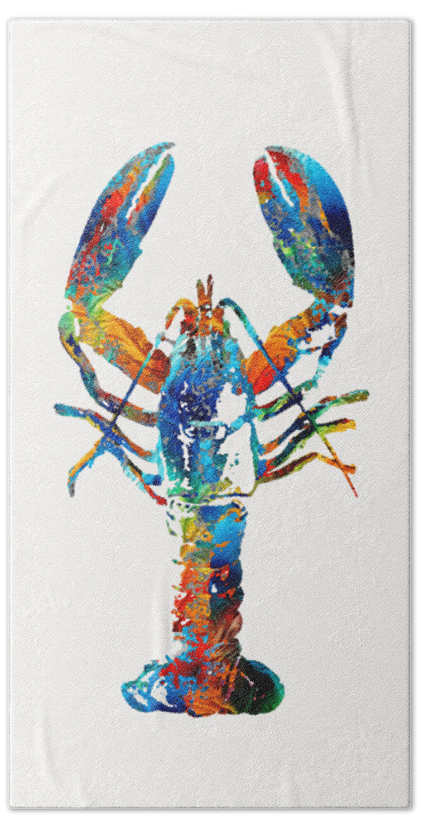 Lobster Hand Towel featuring the painting Colorful Lobster Art by Sharon Cummings by Sharon Cummings