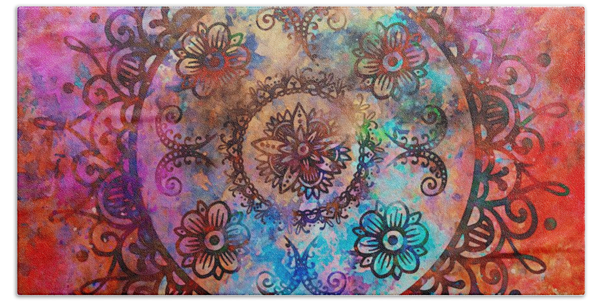 Mandala Bath Towel featuring the digital art Colorful Mandala Watercolor by Peggy Collins