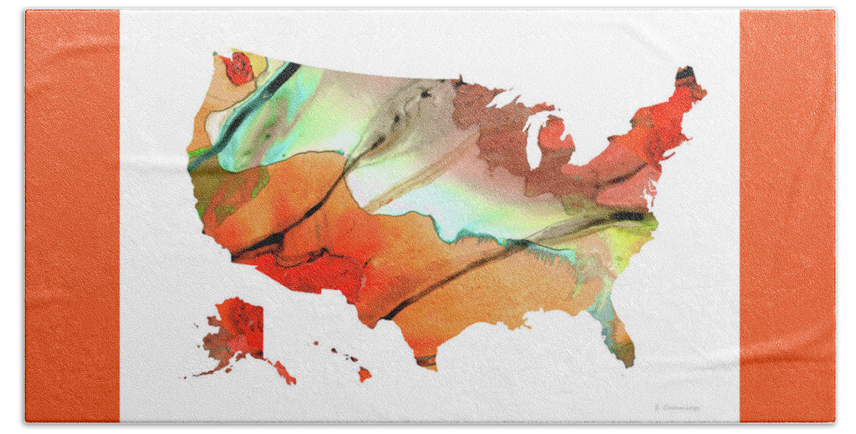 Map Bath Towel featuring the painting Colorful Map of The United States Of America 28 - Sharon Cummings by Sharon Cummings