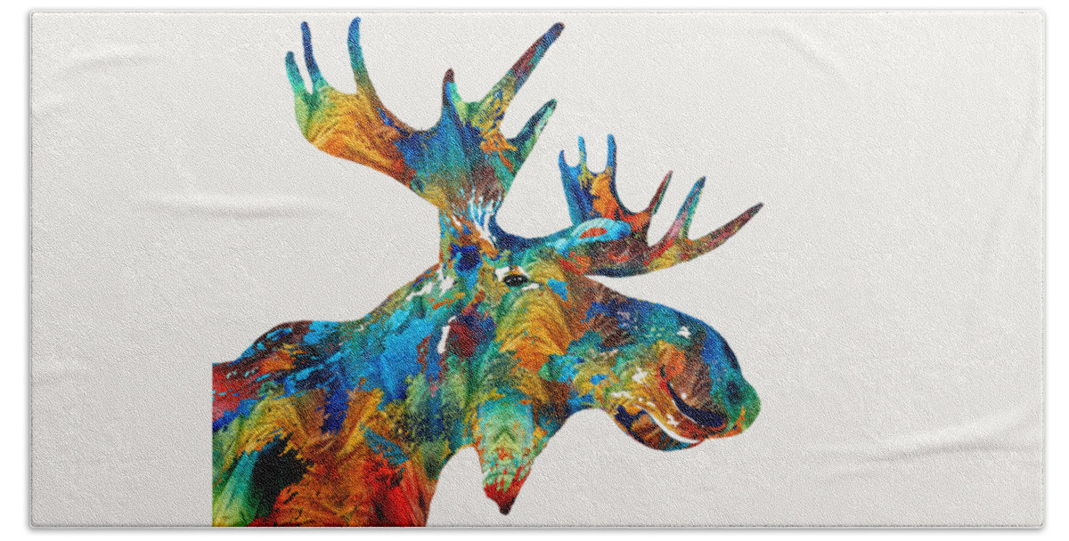 Moose Bath Sheet featuring the painting Colorful Moose Art - Confetti - By Sharon Cummings by Sharon Cummings