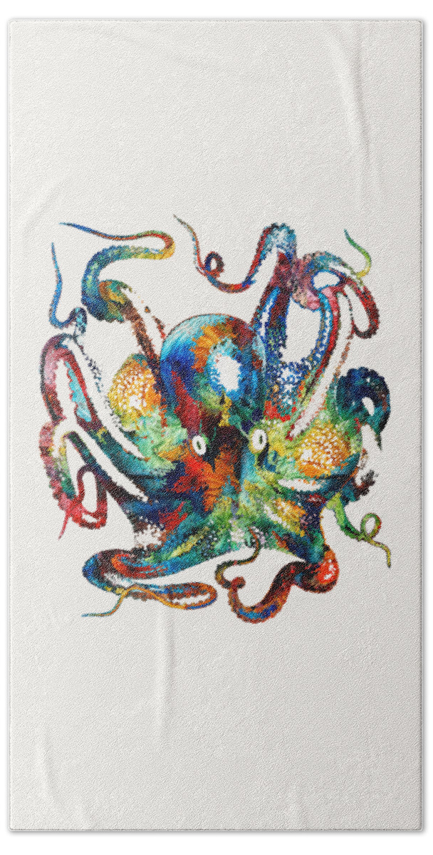 Octopus Bath Towel featuring the painting Colorful Octopus Art by Sharon Cummings by Sharon Cummings