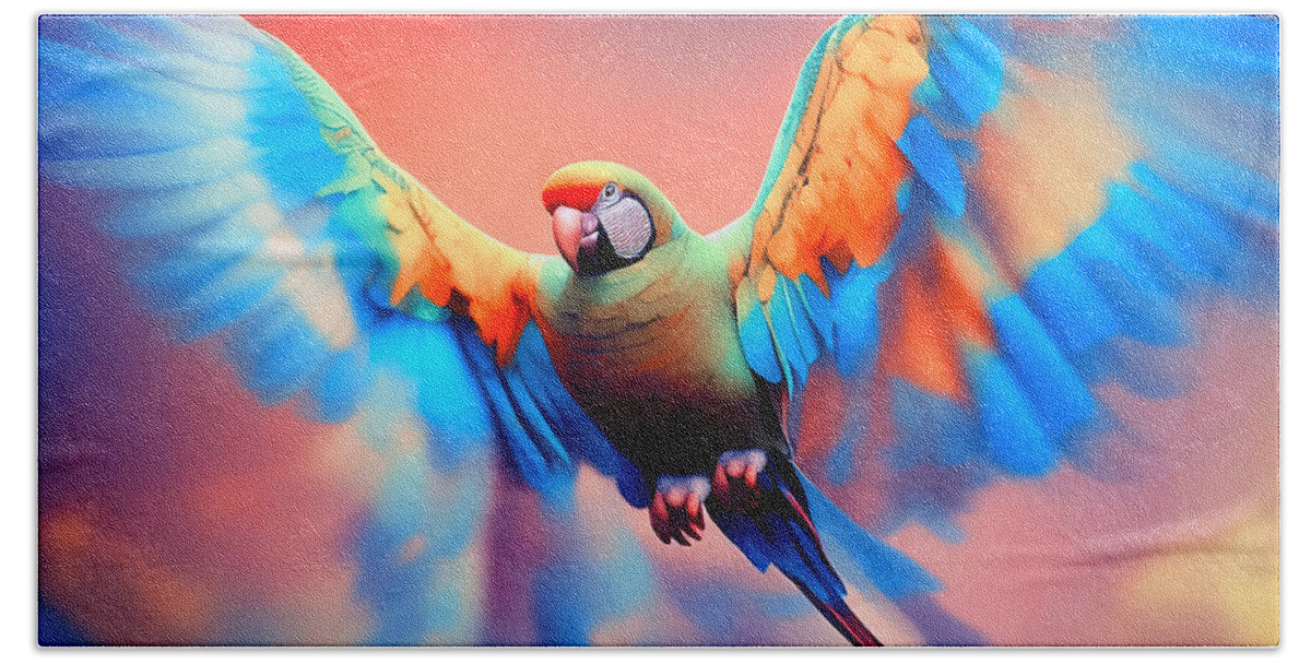 Parakeet Hand Towel featuring the digital art Colorful Parakeet by Manjik Pictures