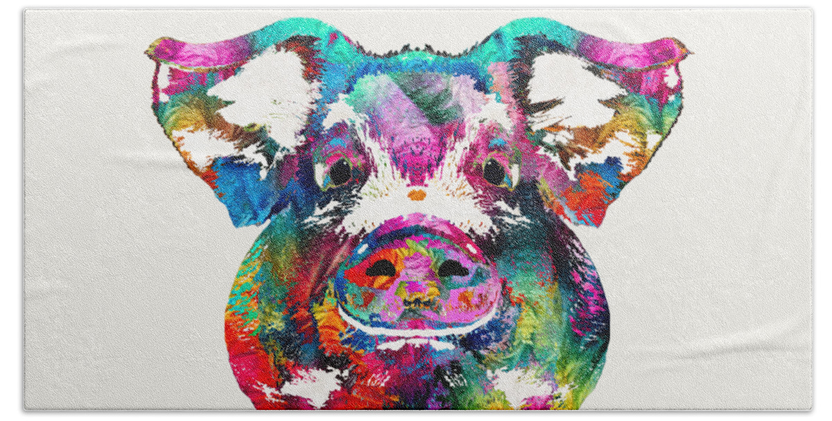Pig Bath Sheet featuring the painting Colorful Pig Art - Squeal Appeal - By Sharon Cummings by Sharon Cummings