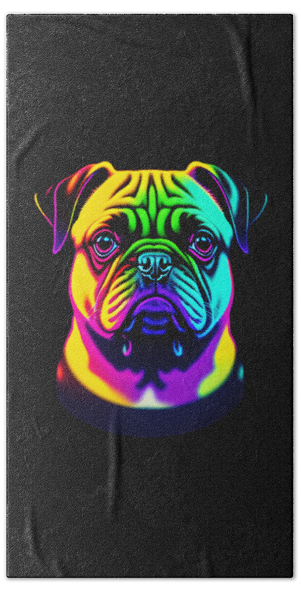 Pugs Bath Towel featuring the digital art Colorful Rainbow Pug by Flippin Sweet Gear